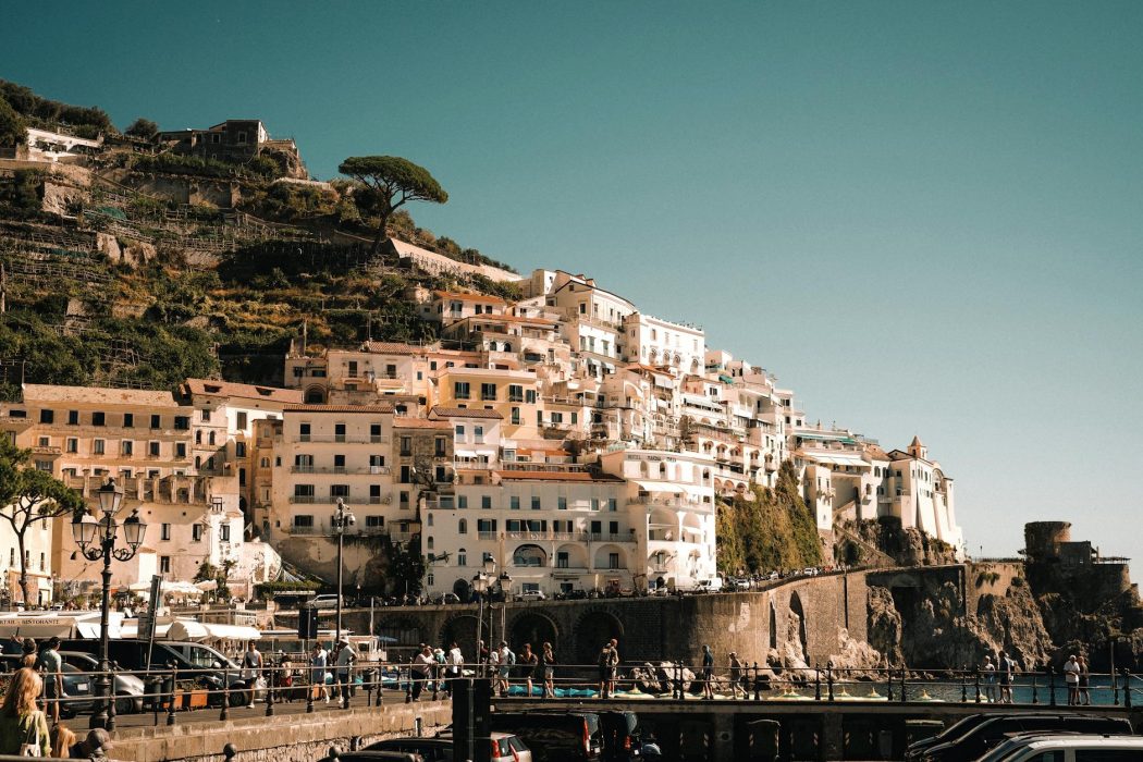 town on hill on amalfi coast in italy