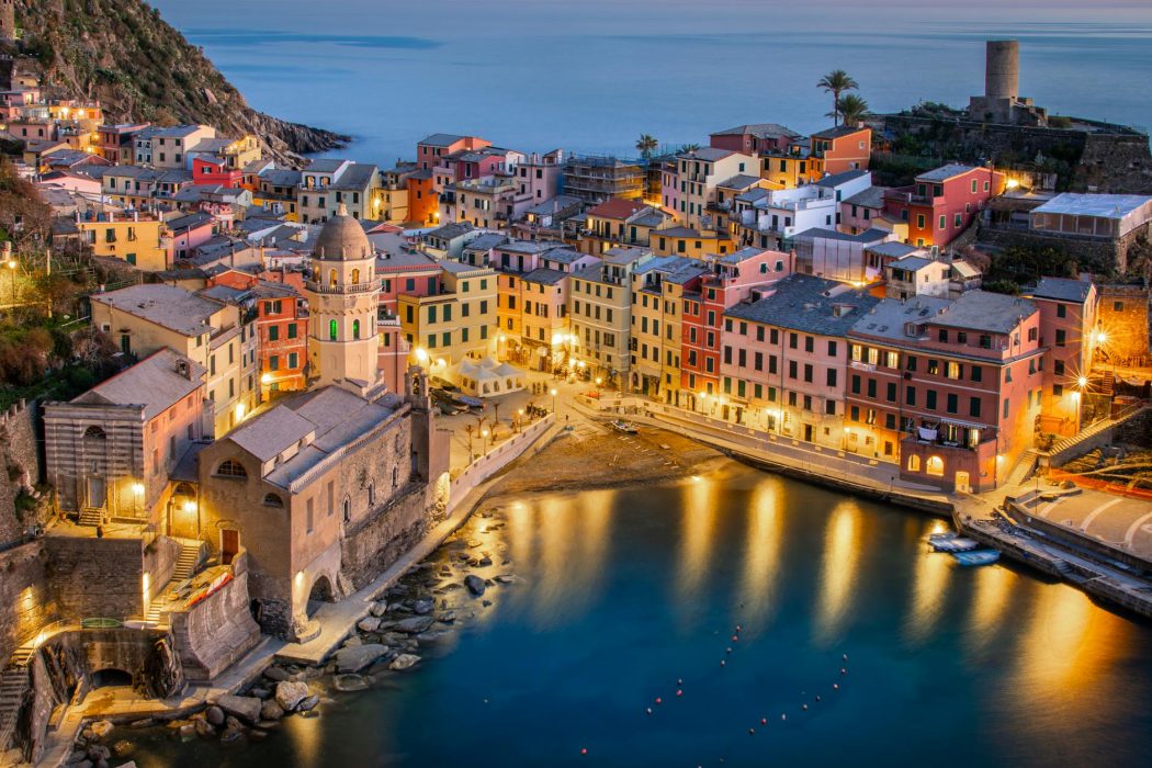 the town of cinque terre at night